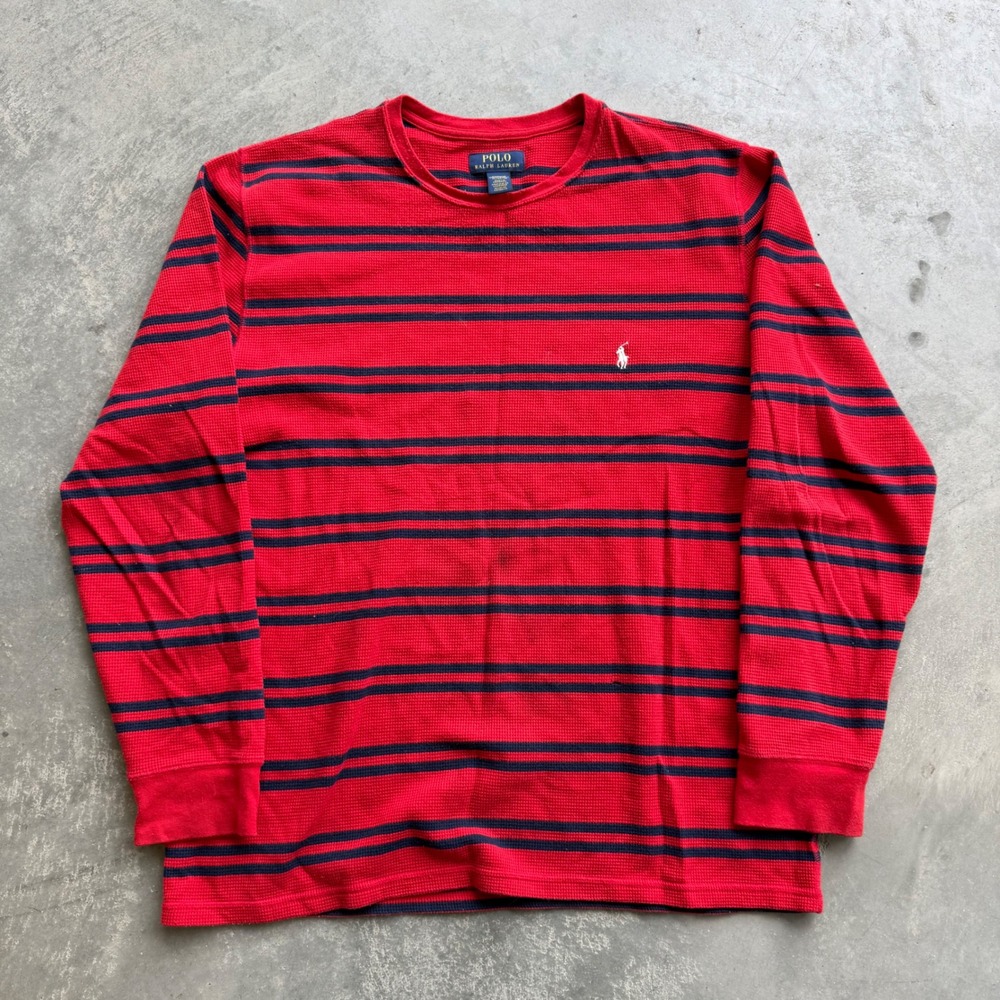 Polo Ralph Lauren Mens XL Waffle Knit Thermal Sleepwear Shirt Red Navy Striped